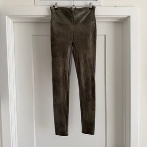 SPANX Faux Leather Reptile Leggings Olive Green Size Medium